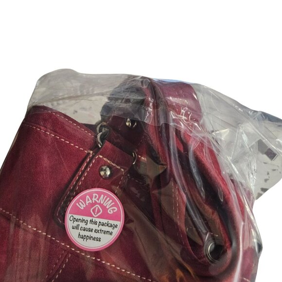 Red Suede Hype Large Tote Bag With Black Patterned Interior & Silver‎ Hardware - Picture 10 of 10